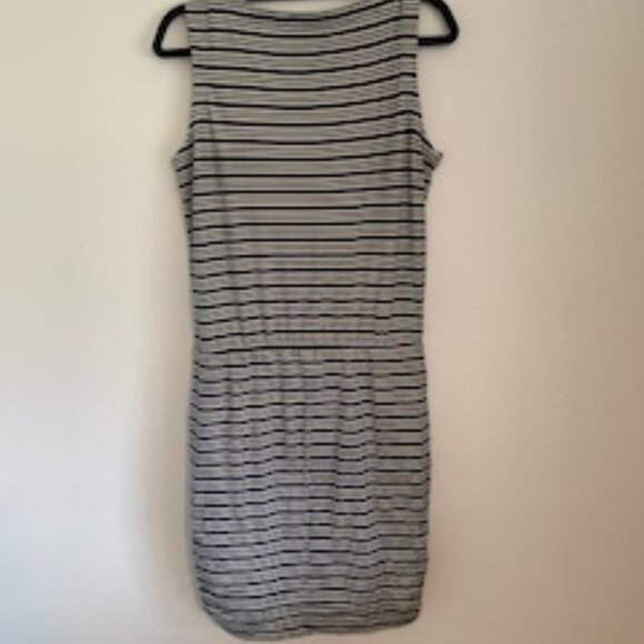 Athleta Tulip Striped Ruched Dress Navy & Cream_Size Medium - Picture 5 of 5